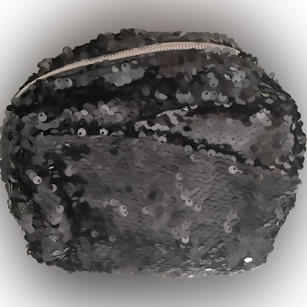 Black Sequin Zip Cosmetic Bag or Clutch